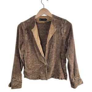 Lynn Yarrington Womens Chenille Blazer Jacket size S Gold Handwoven Lagenlook